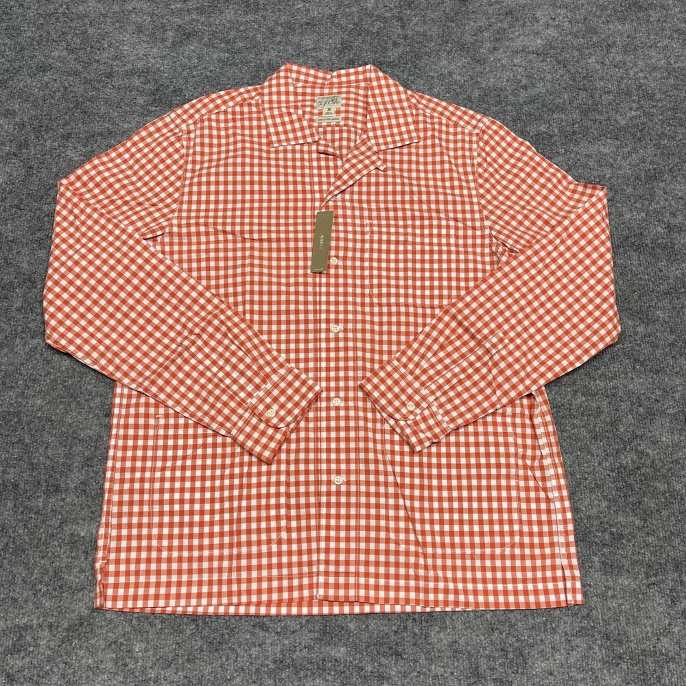 J.Crew Shirt Mens Medium Orange Gingham Secret Wash Organic Reimagined Button Up